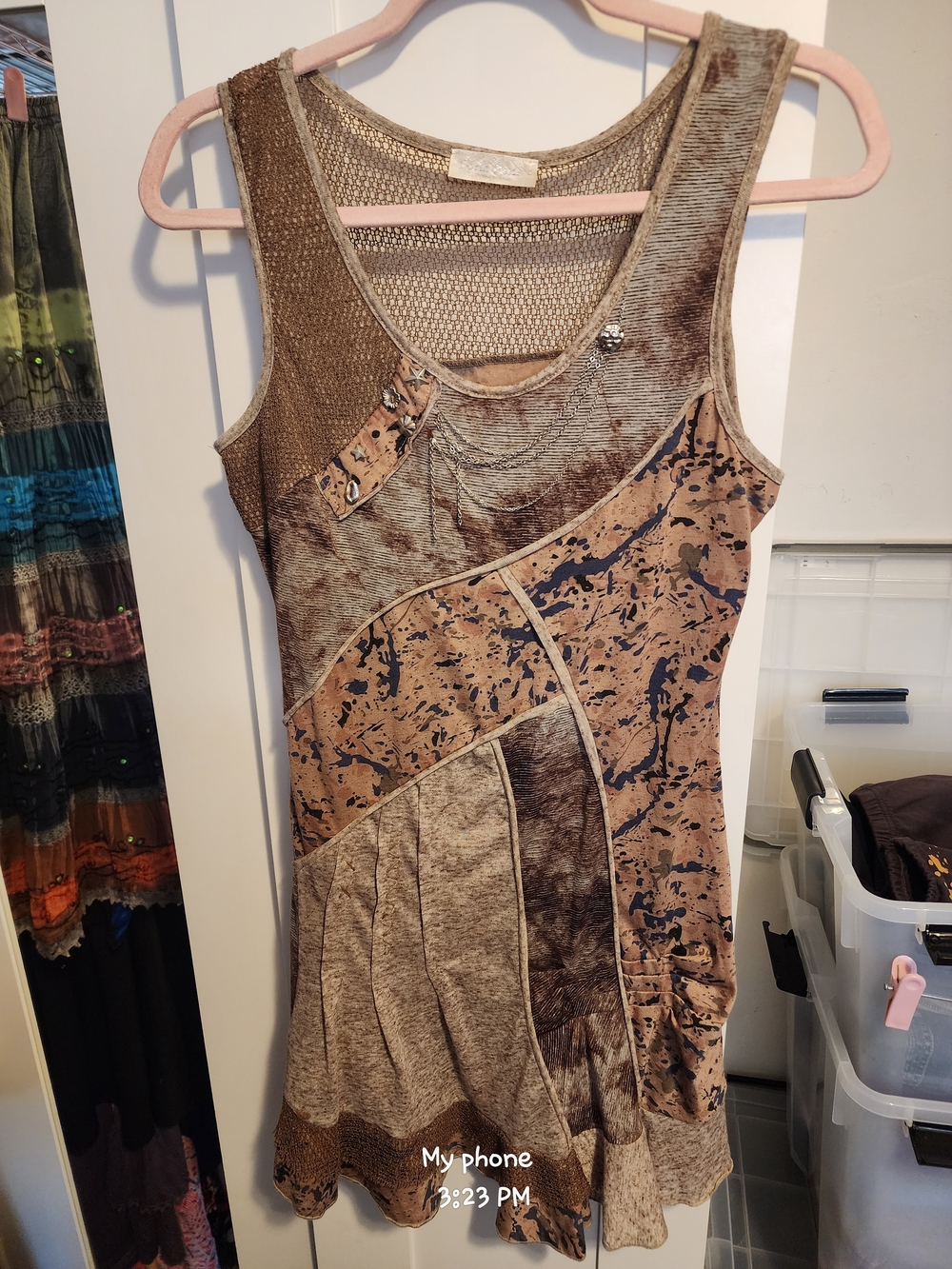 Free People Brown Multi-Tone Patchwork Tank Top